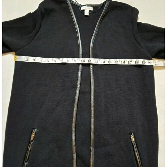 Charter Club Cardigan Sweater M Black Cotton Open Front Non-Leather Trim Pockets - Picture 3 of 9